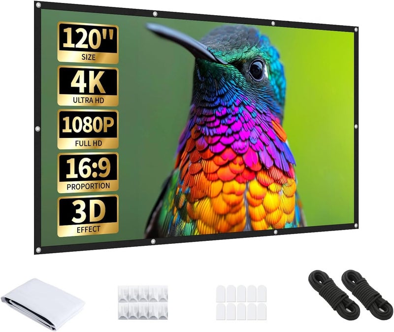 Aurzen 120-Inch Projector Screen, 16:9 4K HD, Foldable Anti-Crease, Portable Double-Sided Screen for Indoor/Outdoor Home Theater & Backyard - Image 1